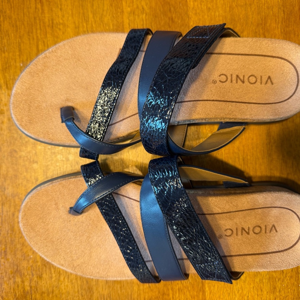 Vionic Blue and Tan Sandals Minimalist Design